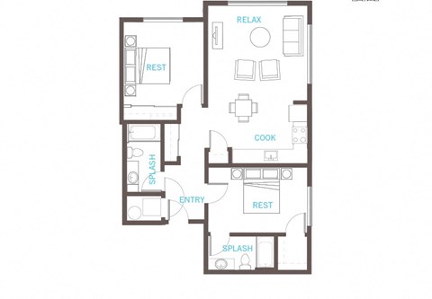 2 Bedroom 2 Bathroom Floor Plan at Vue 22 Apartments, Washington, 98007